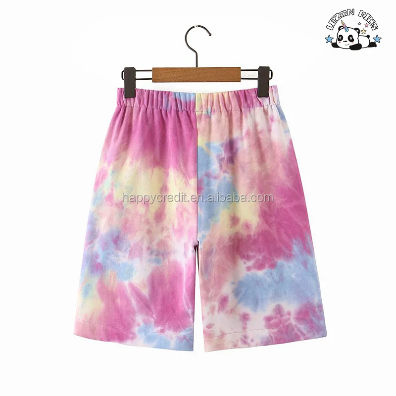 LEZONKIDS - Pink Blue Tie Dye Hoodie Joggers Shorts Pants Set Children Girls Tie Dye Kids Clothing